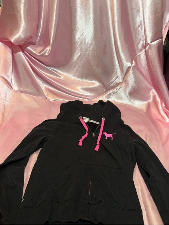 PINK Victoria's Secret Jackets & Blazers - Vintage Victoria's Secret PINK Black Zip-Up Hoodie with Pink Dog Logo